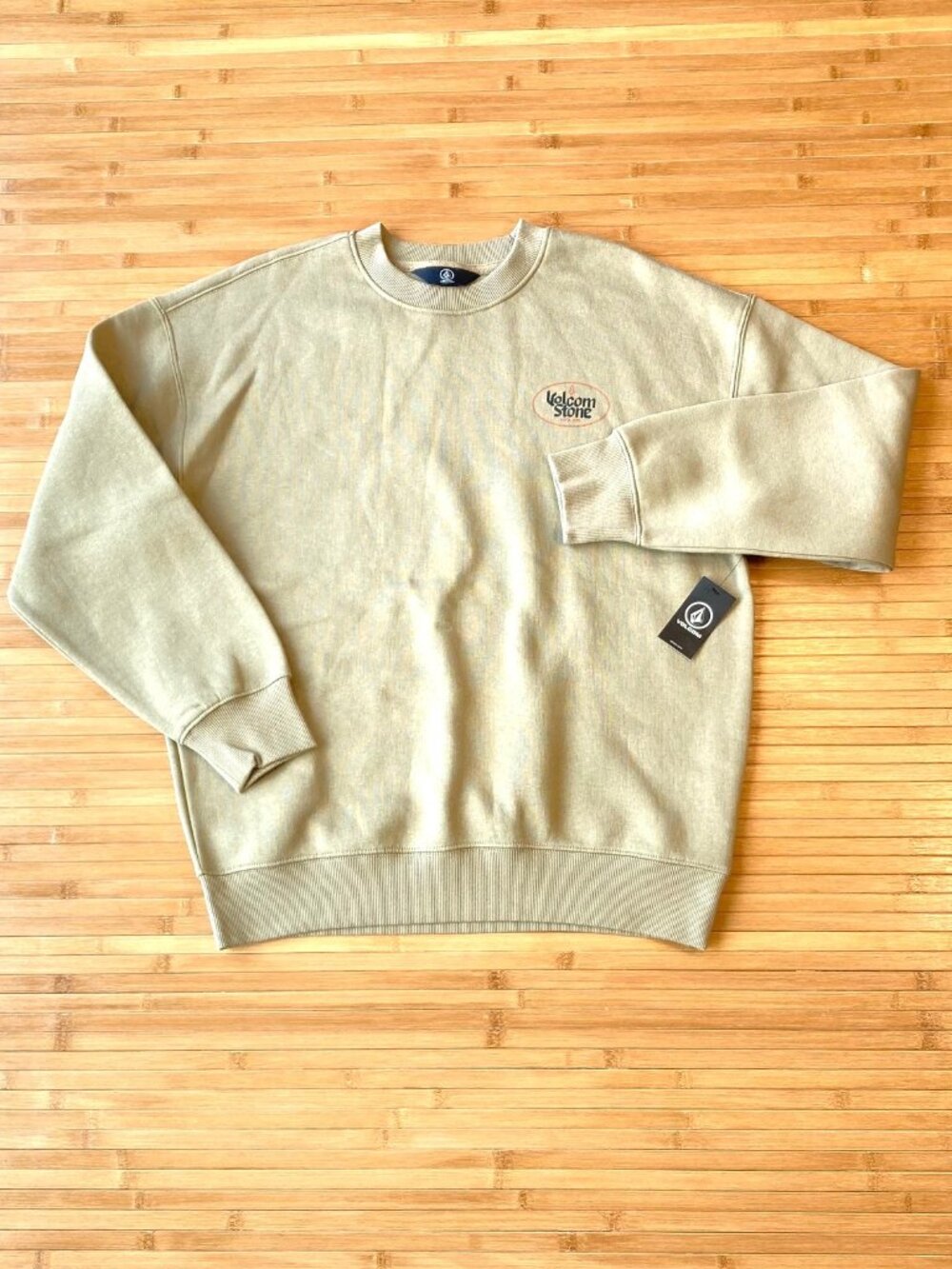 Volcom Stone Crew Neck Graphic Sweatshirt Mens Small S Khaki Green NWT